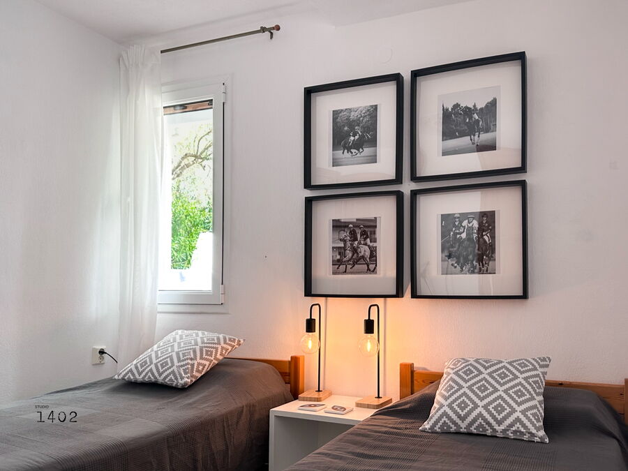 Bedroom with a picture wall